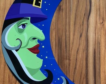 Crescent Moon Witch, Witch Moon Halloween Wreath Sign, Halloween Sign, Witch Moon Sign, Personalize it by Pam, Door Decor