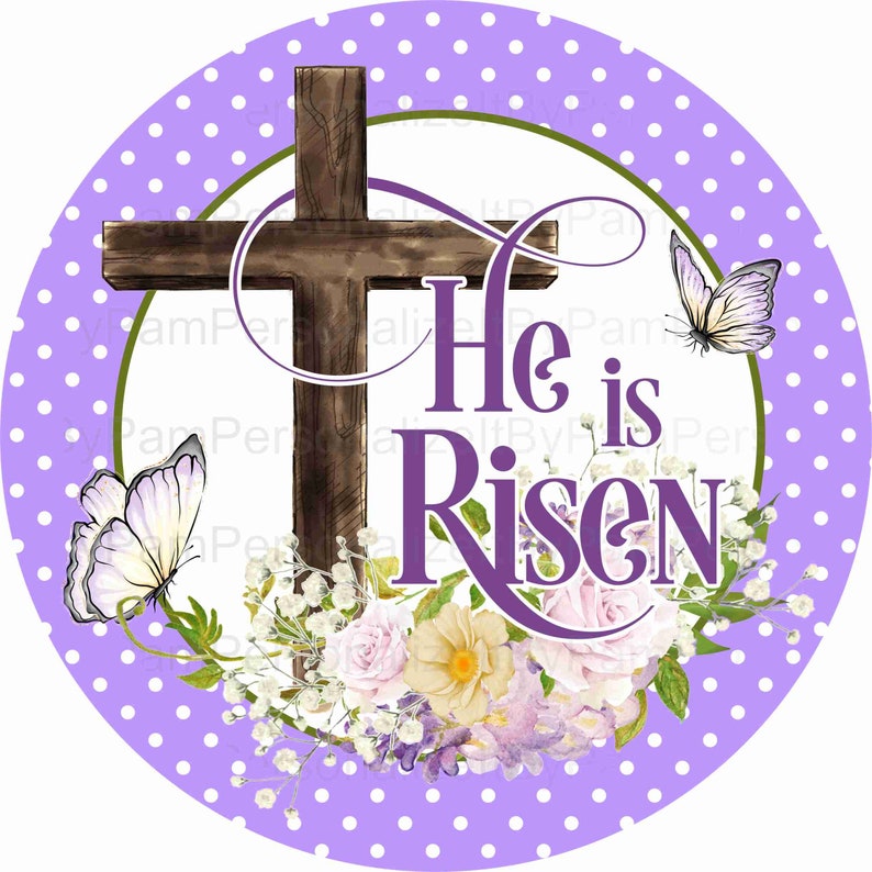 8 Round He is Risen Wreath Sign Easter Wreath Sign Etsy