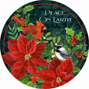 Peace On Earth Wreath Sign, Cardinal Wreath Sign,  Personalize it by Pam, Signs for wreaths, Door Decor