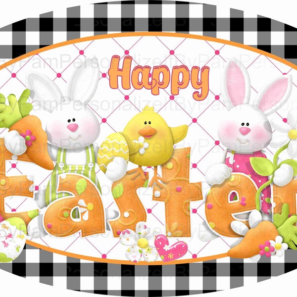 12" x 7"   Oval Easter Wreath Sign, Whimsical Easter  Wreath Sign, Personalize it by Pam, Wreath Signs, Signs for Wreaths