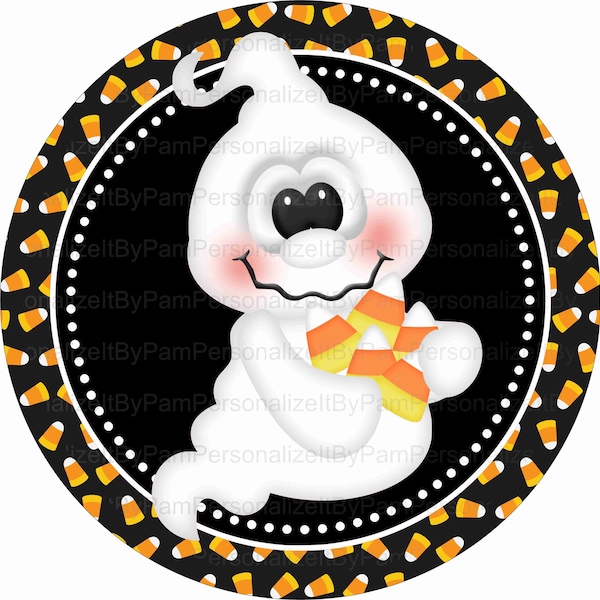 Round Ghost Halloween Wreath Sign, Wreath Signs, Personalize it by Pam, Signs for Wreaths, Door Decor