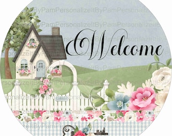 Round Welcome Wreath Sign,  Wreath Signs, Floral Wreath Sign, Personalize it by Pam, Signs for Wreaths