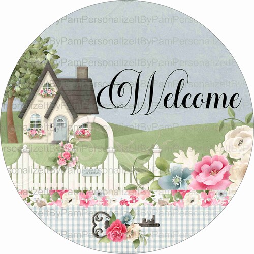 Round Floral Wreath Sign Wreath Sign Personalize It Etsy