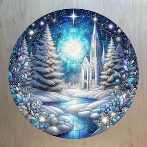 Round Blue Christmas Church Wreath Sign, UV Protected Metal Wreath Sign, Personalize it by Pam, Door Decor, 2411154