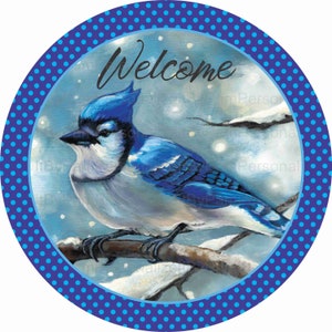 8" Round Bluejay Wreath Sign, Wreath Signs, Personalize it by Pam, Signs for Wreaths, Door Decor