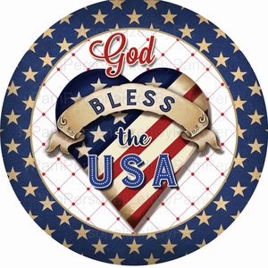 8" Round God Bless the USA Wreath Sign, Patriotic Wreath Sign, Personalize it by Pam, Wreath Signs, Door Decor