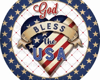 Door Decor 8 Round God Bless America Wreath Sign Wreath Signs Patriotic Wreath Sign Personalize it by Pam
