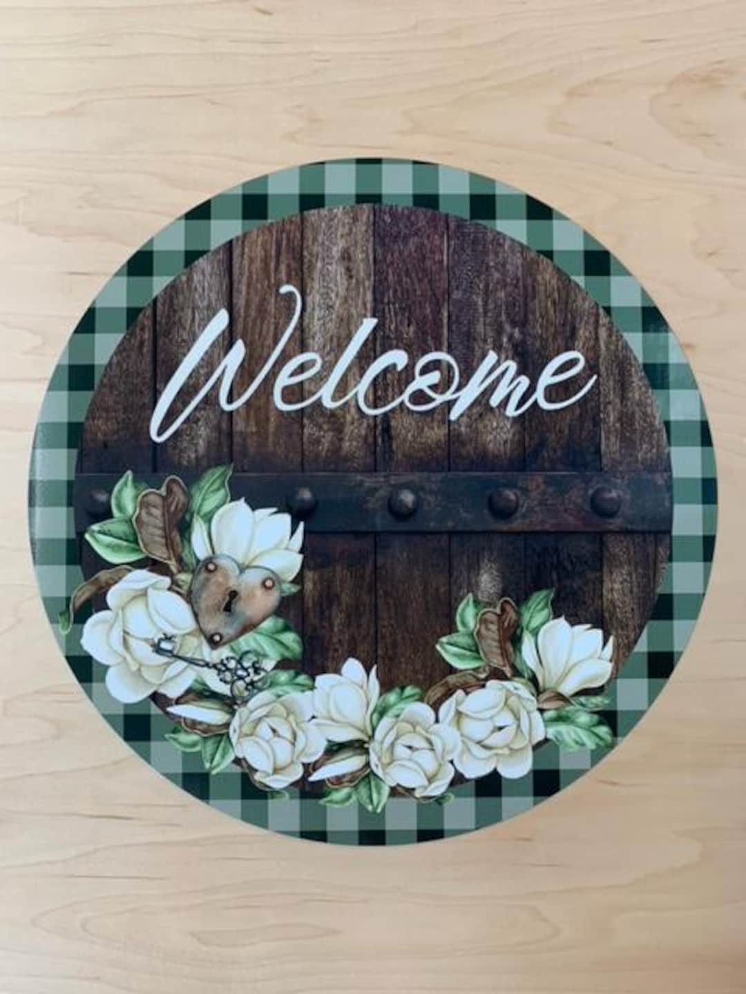 Round Magnolia Wreath Sign, Magnolia Welcome Sign, Wreath Signs ...