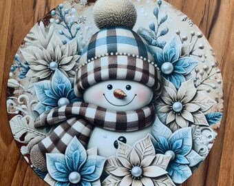 Round  Snowman  Wreath Sign, UV Wreath Sign,  Snowman Sign, Personalize it by Pam, Wreath Signs, 2407037