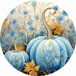 Round  Blue Pastel Pumpkins  Wreath Sign, Fall Pumpkins Wreath Sign, Personalize it by Pam, Door Decor, 2309034