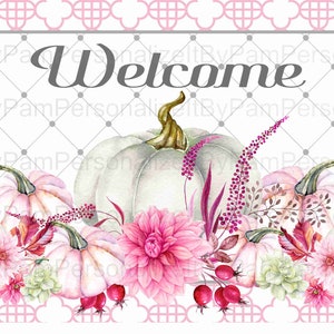 12" x 6" Fall Wreath Sign, Fall Wreath, Pink Pumpkins,  Personalize it by Pam, Wreath Signs, Door Decor