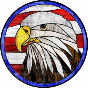 11.75&quot; Round Faux Stained Glass Eagle Wreath Sign, Metal Wreath Sign, Personalize it by Pam, Signs for Wreath, Door Decor