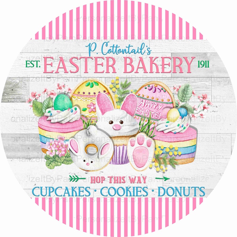 Round Easter Wreath Sign Easter Bunny Bakery Wreath Sign Etsy