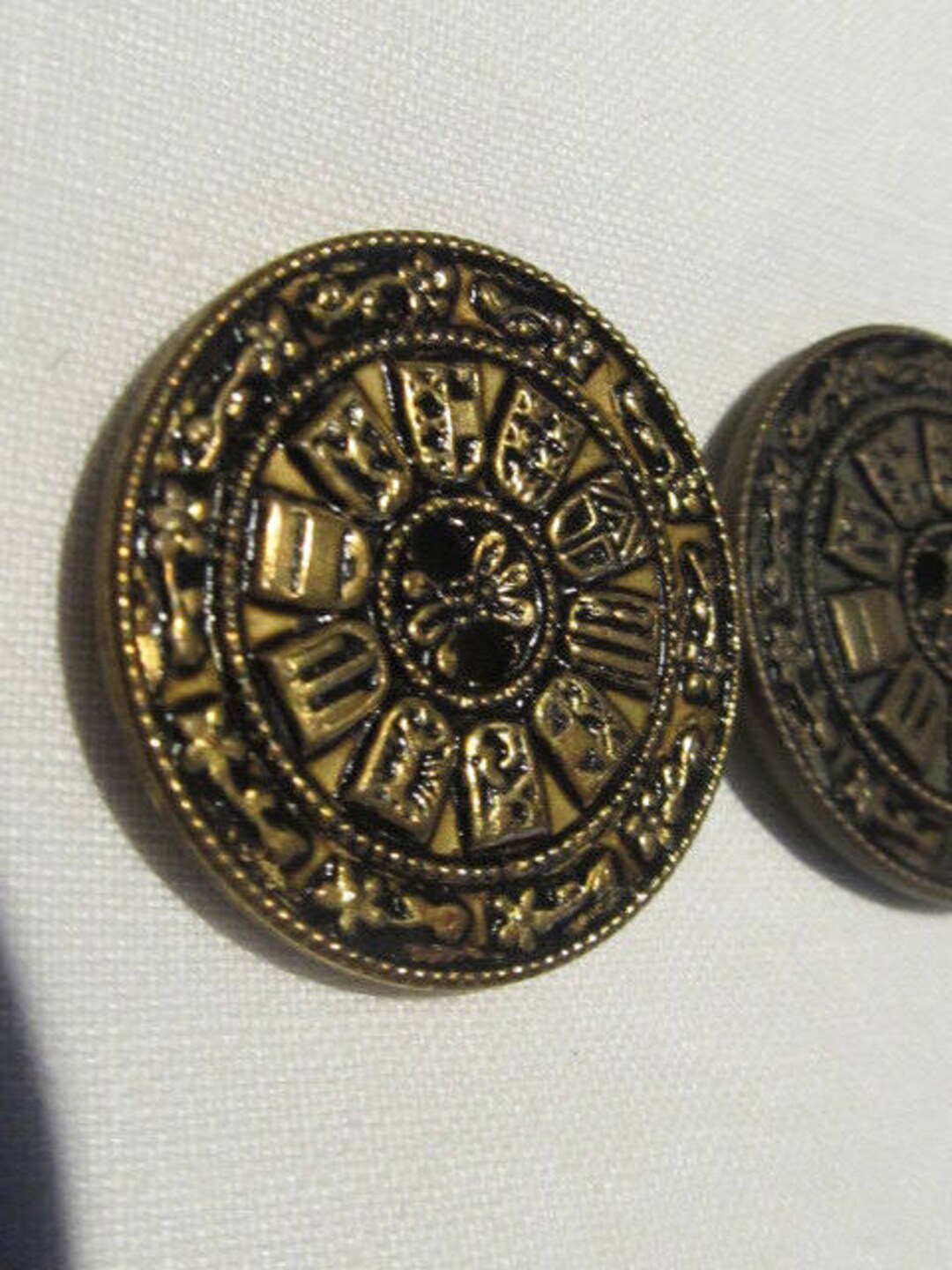 Three Large Coat, Cloak or Jacket Buttons; Festive Sewing; Military ...