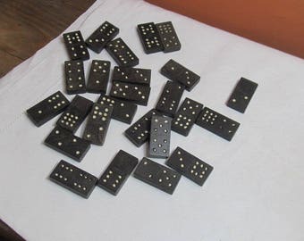 Train Engine dominoes; very old dominoes; 25 in all; hand painted pips; 1930's