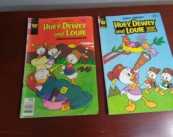 Huey, Dewey and Louie Junior Woodchucks Comic Books x 2; Whitman Gold Key Comics No. 55 and No. 73; kids fun comics to enjoy; 1979 and 1980