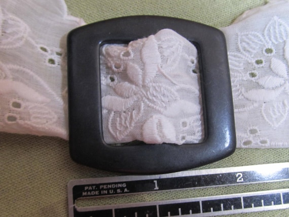 Celluloid or early plastic black belt buckle; sas… - image 1
