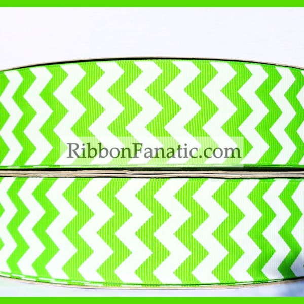 50% off 5 yds 1.5"  Lime Green and White Chevron Stripe Grosgrain Ribbon