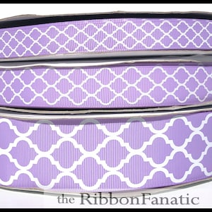 5 yds  5/8" or  7/8" or  1.5" Lavender and White Quatrefoil Grosgrain Ribbon