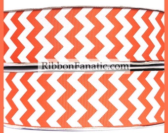 5 yds 1.5" Orange and White Chevron Striped Grosgrain Ribbon