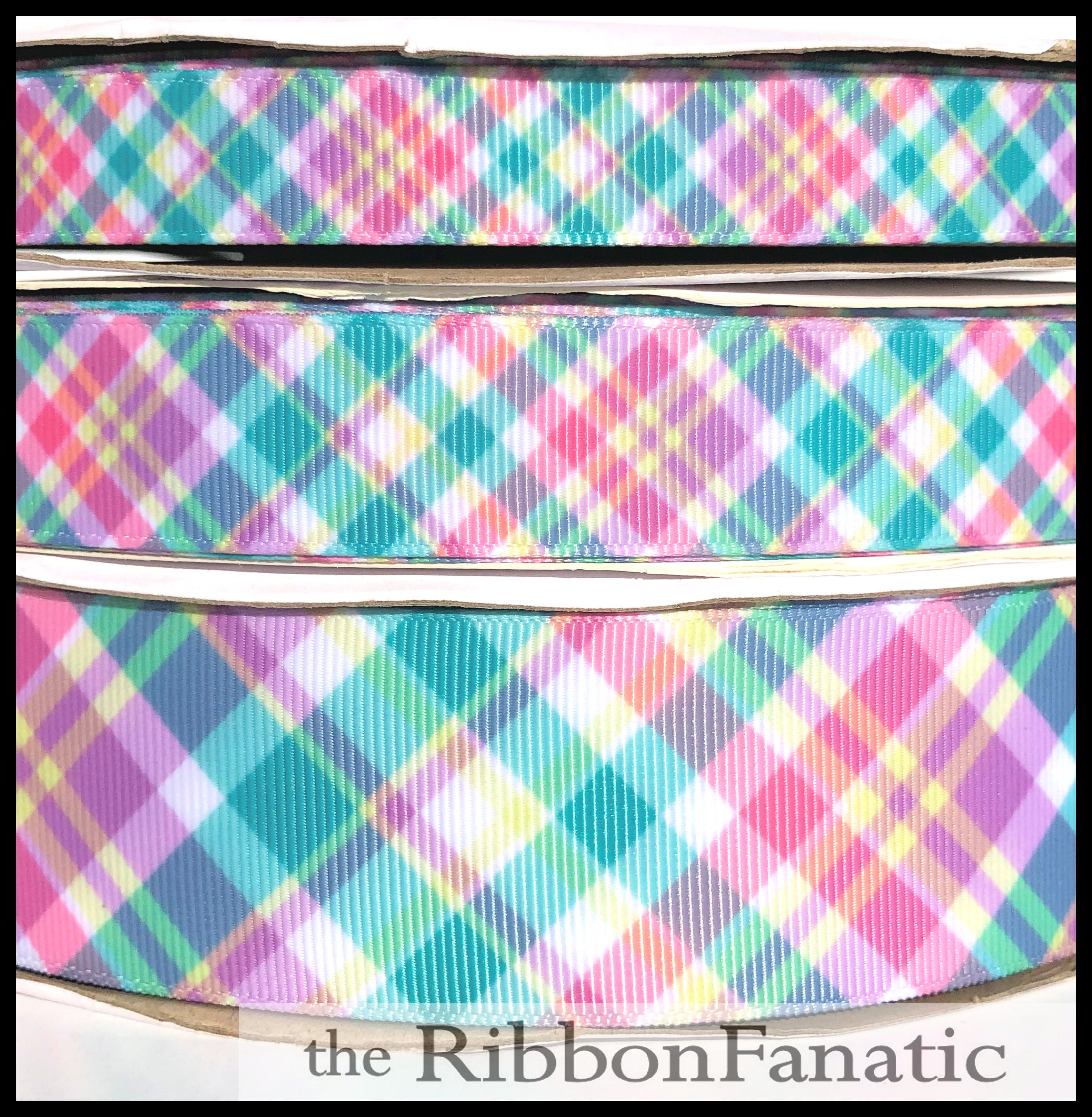 Preppy plaid blue black grosgrain ribbon 5//8/" 7//8/" 1.5/"