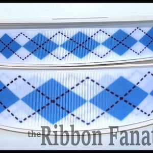 5 yds  7/8&quot; or 1.5&quot; Carolina Blue Argyle Grosgrain Ribbon