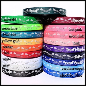 5 yds 7/8&quot; Lacrosse Sticks Ball 19 RIBBON COLORS Red Navy Black White Grey Orange Royal Blue Hot Pink LAX Grosgrain Ribbon