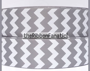 5 yds 1.5" Medium Gray Grey Chevron Striped Grosgrain Ribbon