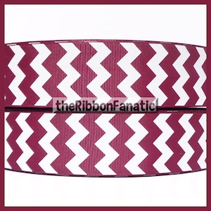 5 yds 1.5&quot; Maroon and White Chevron Striped Grosgrain Ribbon Texas A & M