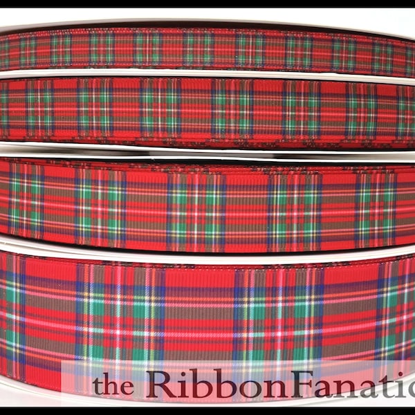 5 yds  3/8" or 5/8" or  7/8" or 1.5"  Red Green Blue Stewart Tartan Plaid Christmas Grosgrain Ribbon