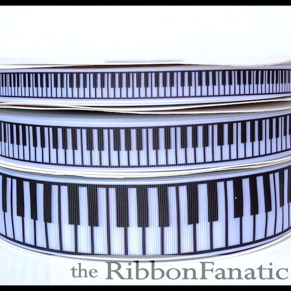 5 yds 5/8" or 7/8" or 1.5" Black and White Piano Keys Keyboard Music Musical Grosgrain Music Ribbon