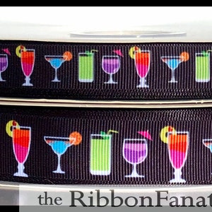 5 yds 5/8&quot; or 7/8&quot;  Mixed Drinks Cocktails  Grosgrain Ribbon
