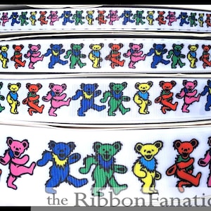 5 yds 3/8&quot; or  5/8&quot; or  7/8&quot; or 1.5&quot;   Dancing Bear Bears Grosgrain Ribbon