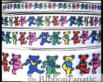 5 yds 3/8&quot; or  5/8&quot; or  7/8&quot; or 1.5&quot;   Dancing Bear Bears Grosgrain Ribbon