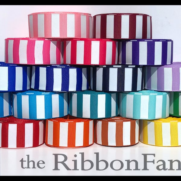 5 yds 7/8" White Striped 21 RIBBON COLORS Red Navy Black White Grey Orange Royal Blue Hot Pink Grosgrain Ribbon