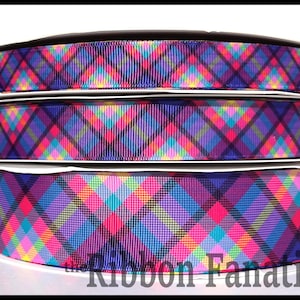 50% off 5yds   1.5&quot; Purple Periwinkle Pink Plaid Grosgrain Ribbon