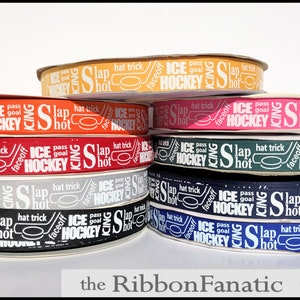 5 yds 7/8 Ice Hockey Subway Art 12 Colors Black Navy Red Hot Pink Yellow Gold Hunter Green Royal Blue Orange Gray Purple Grosgrain Ribbon image 2