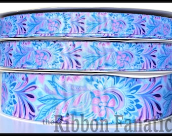 5 yds 5/8" or 7/8" or 1.5" Turquoise Blue Purple Paisley Grosgrain Ribbon