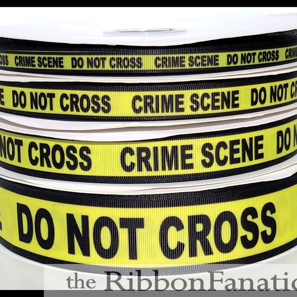 5 yds 3/8"  5/8"  or 7/8" or 1.5" Yellow and Black Crime Scene Tape Grosgrain Ribbon