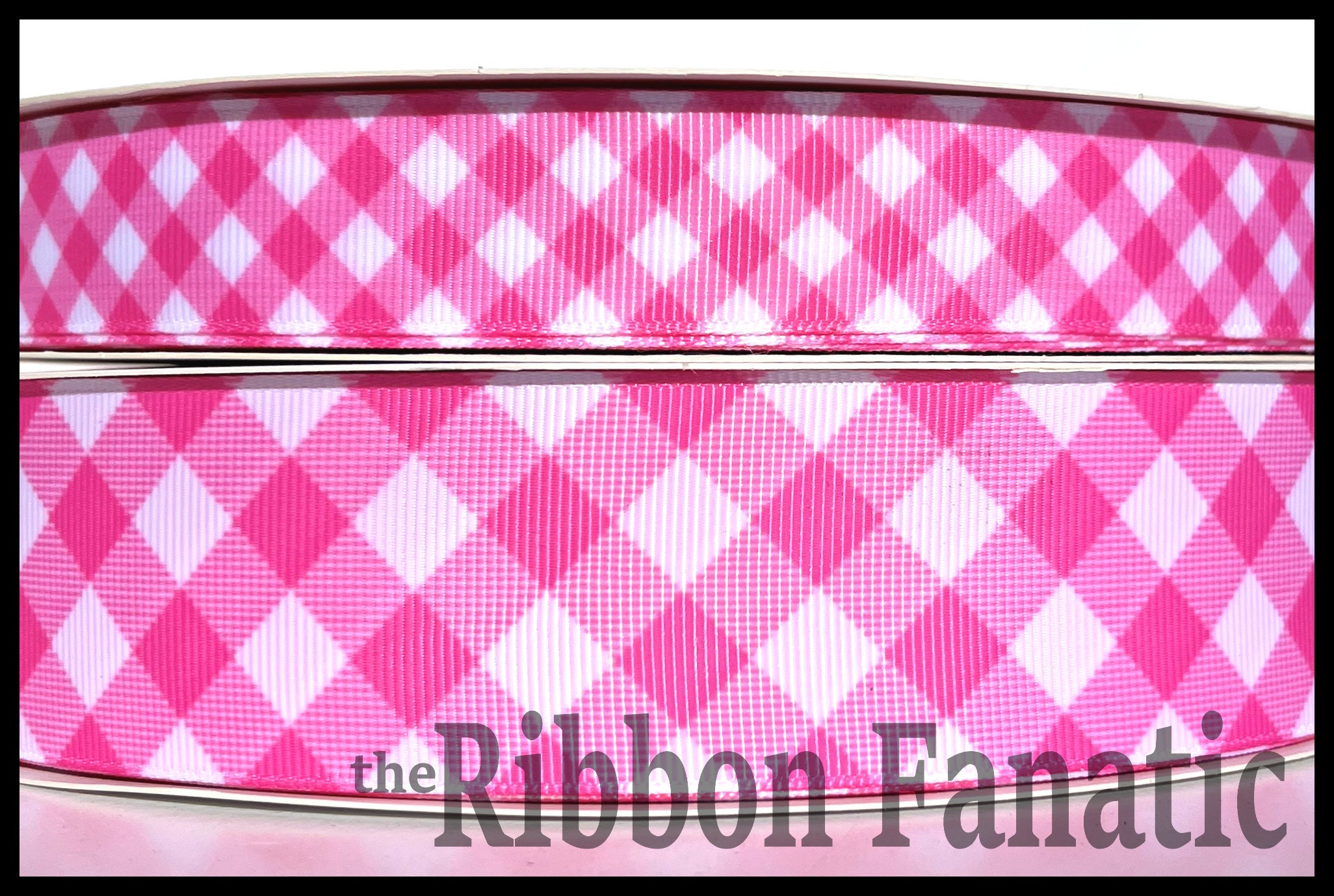 5 yds 7/8 or 1.5 Hot Pink and White Gingham Grosgrain Ribbon