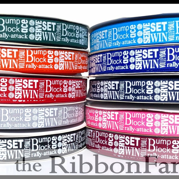 5 yds 7/8" Volleyball Subway Art 10 Colors Red Black Navy Hot Pink Royal Blue Orange Gray Hunter Green Maroon Grosgrain Ribbon