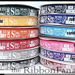 5 yds 7/8 Ice Hockey Subway Art 12 Colors Black Navy Red Hot Pink Yellow Gold Hunter Green Royal Blue Orange Gray Purple Grosgrain Ribbon image 1