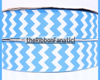 5 yds 1.5" Carolina Blue Copen Chevron Striped Grosgrain Ribbon