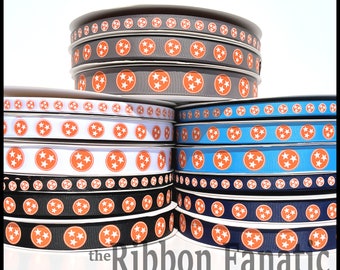 5 yds 3/8" or 5/8" or 7/8" Tennessee Tri Star Orange Volunteers 5 Ribbon Colors Black Navy Blue White Smokey Gray Grosgrain Ribbon