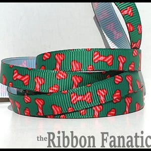 5 yds 3/8" or 7/8" Peppermint Dog Bones Red Green White Christmas Dog Collar Grosgrain Ribbon