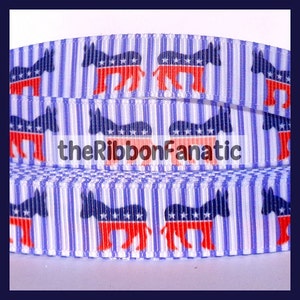 50% off 5 yds 5/8"  Democrat Donkey Election Red White Blue Stripes Patriotic Grosgrain Ribbon