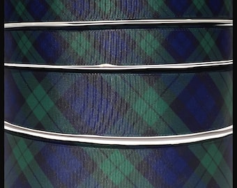 May include: Four rolls of green, blue, and black plaid ribbon. The ribbon is 1.5 inches wide and has a satin finish.