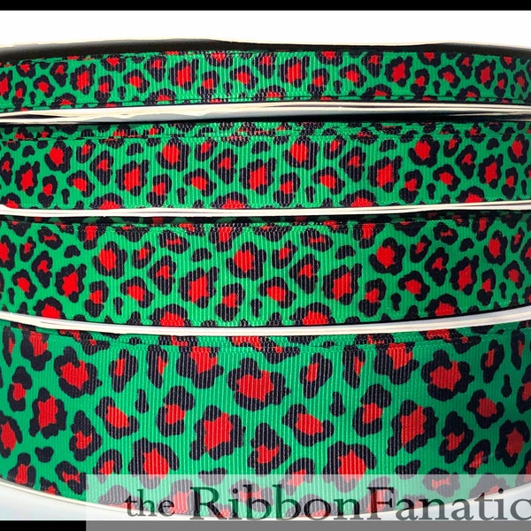 5 yds  3/8" or  5/8" or  7/8" or 1.5"  Red Green Black Christmas Leopard Cheetah Spots  Grosgrain Ribbon