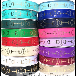 5 yds 1.5&quot; GOLD Foil Snaffle Bits 13 Colors Navy Red White  Green Khaki Purple  Blue Black Horse Equestrian Show Bow Grosgrain Ribbon