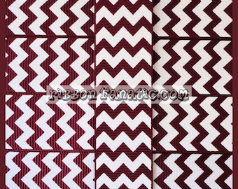 5 yds 7/8" Maroon and White Chevron Striped Grosgrain Ribbon